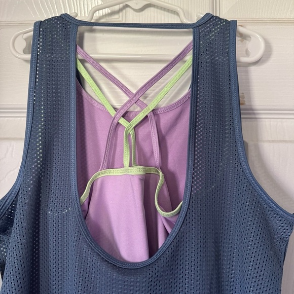 Ideology Women’s Blue Mesh Layered Tank Top NWT Size Large Activewear - Picture 5 of 8